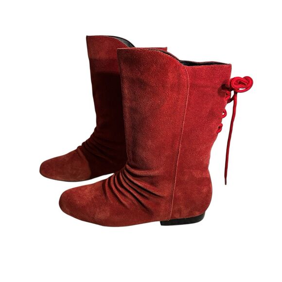 Stagelight Women’s  Red Velvet Suede Slouch Boots Flat.  Mid Calf. Size 7.5 - Picture 9 of 13